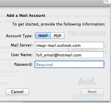 hotmail.co.uk email settings for mac